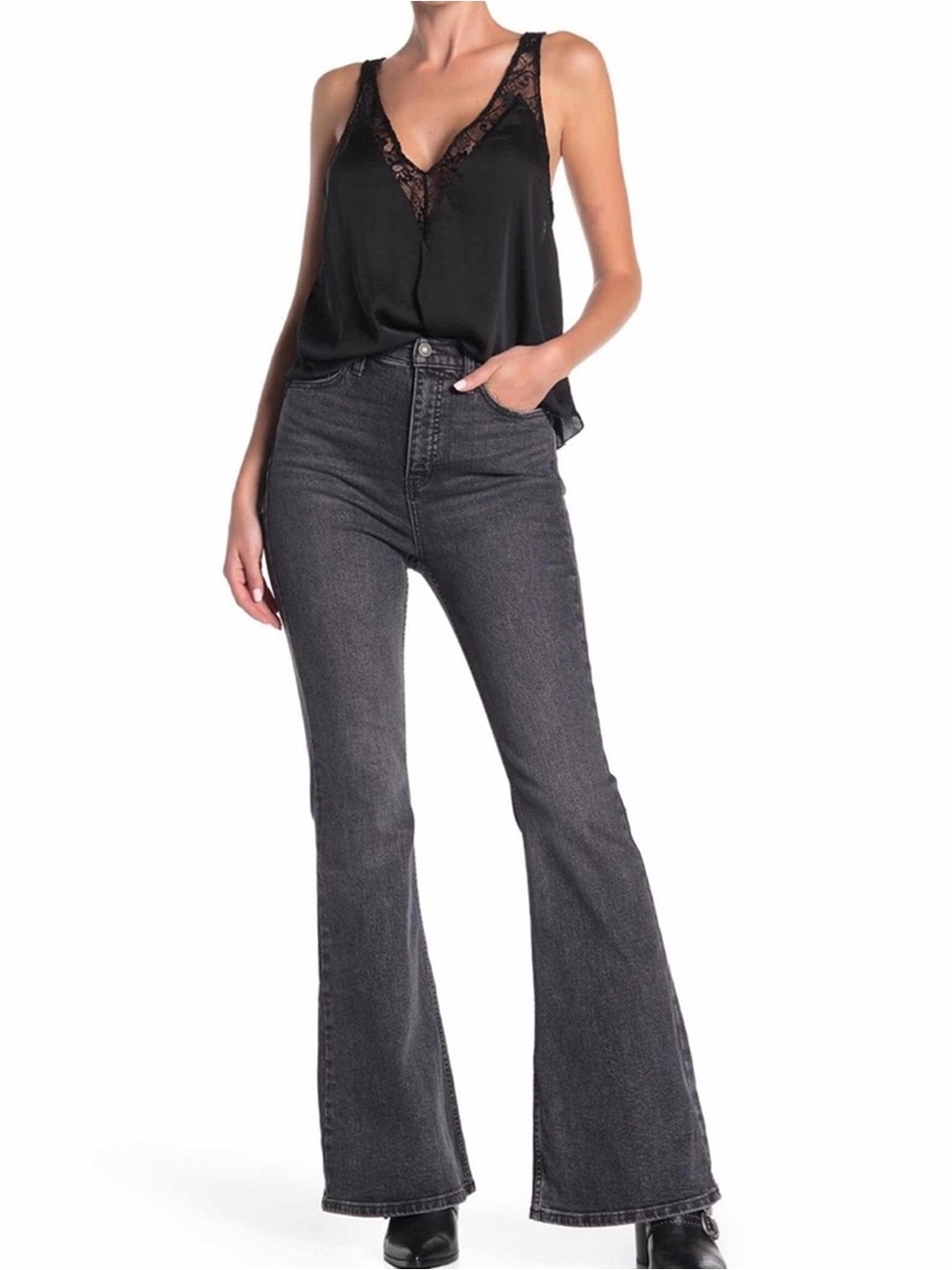 Free People - Curvy Robin High Waist Flare Jeans - Black